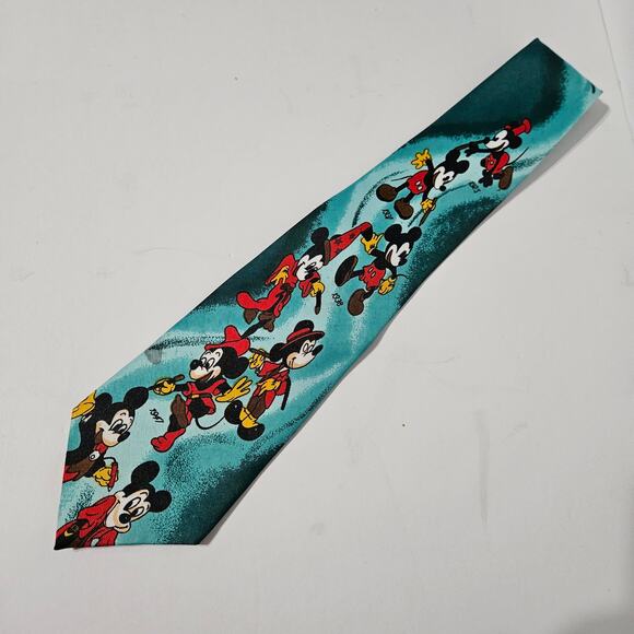 VTG Disney Mickey Mouse Neck Tie Years Ranging 1925 to 1947 Green Red Yellow - Picture 1 of 5
